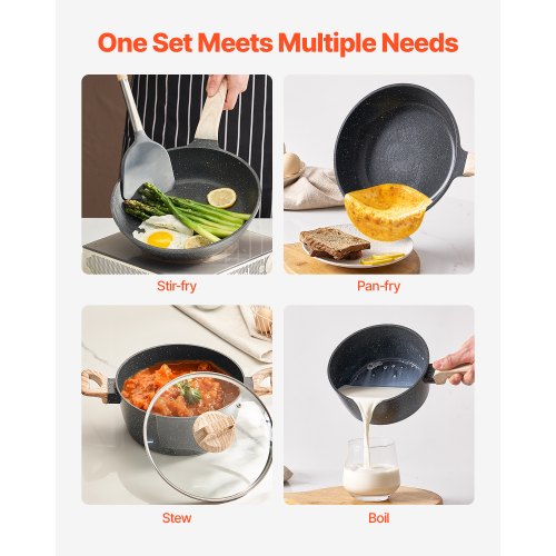 17 Piece Pots and Pans Set Nonstick Granite Cookware Set Induction