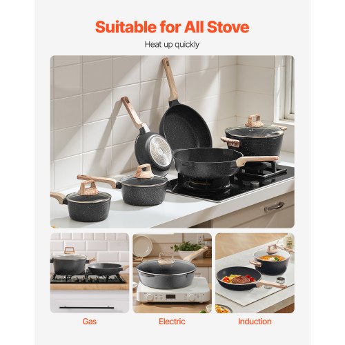 17 Piece Pots and Pans Set Nonstick Granite Cookware Set Induction