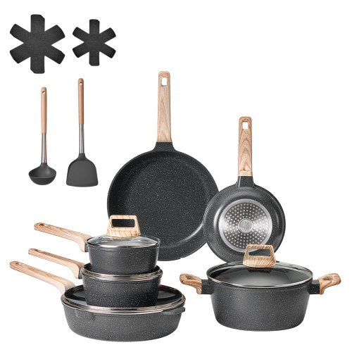 17 Piece Pots and Pans Set Nonstick Granite Cookware Set Induction
