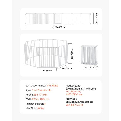 Baby Gate 192 Inches Extra Wide 28 Inches High 8Panel Foldable Dog Gate