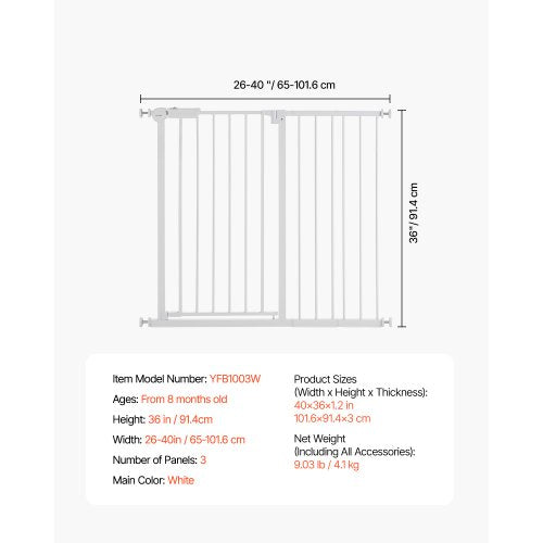 Baby Gate 2640 Inches Adjustable Width 36 Inches High Dog Gate Easy Step
