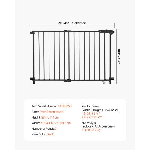 Baby Gate 29543 Inches Adjustable Width 28 Inches High Dog Gate No