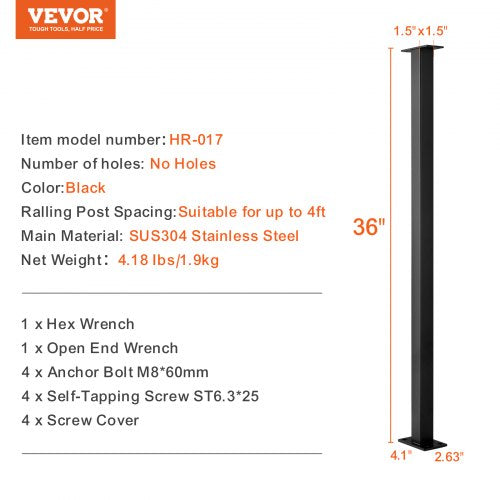 Cable Rail Post Level Deck Stair Post 36 x 15 x 15 Cable Handrail Post