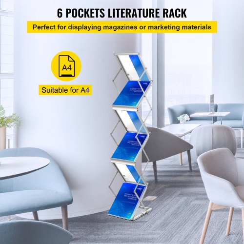 Foldable Magazine Display Rack 6 Pockets PopUp Brochure Display Stand