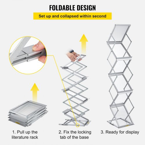 Foldable Magazine Display Rack 6 Pockets PopUp Brochure Display Stand