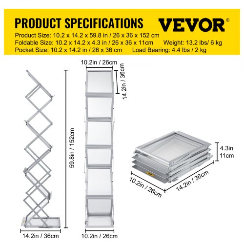 Foldable Magazine Display Rack 6 Pockets PopUp Brochure Display Stand