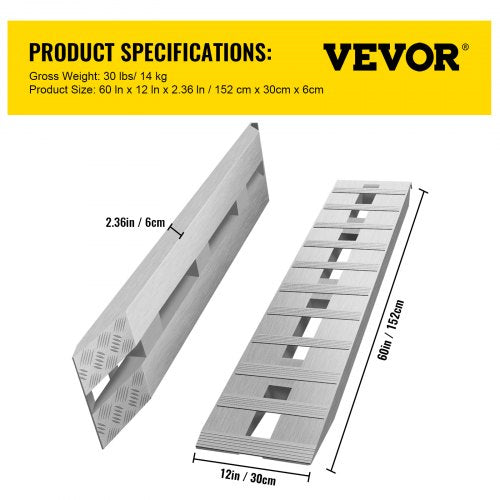 60 X 12 Aluminum Trailer Ramps 6000LBS Total Beavertail Hook End 1