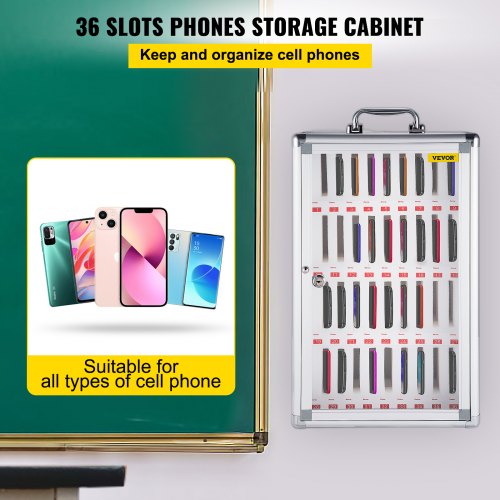 36 Slots Cell Phone Cabinet Silver Aluminum Alloy Pocket Chart Storage