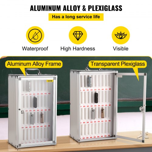 36 Slots Cell Phone Cabinet Silver Aluminum Alloy Pocket Chart Storage