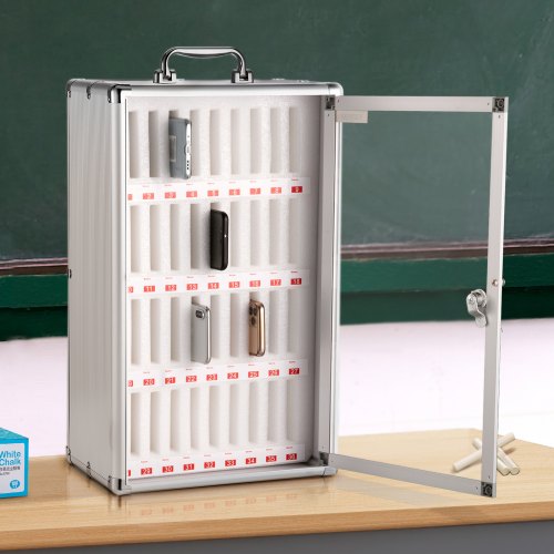 36 Slots Cell Phone Cabinet Silver Aluminum Alloy Pocket Chart Storage