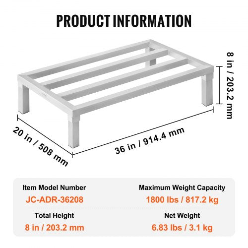 Aluminum Dunnage Rack Stationary Dunnage Rack 36” x 20” x 8” Storage Rack –