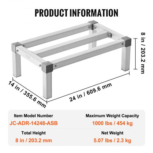 Aluminum Dunnage Rack 24” x 14” Commercial Food Floor Rack 8” Off the Floor