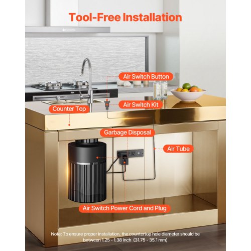 Garbage Disposal Air Switch Kit 25 Sink Top Air Switch for Food Waste