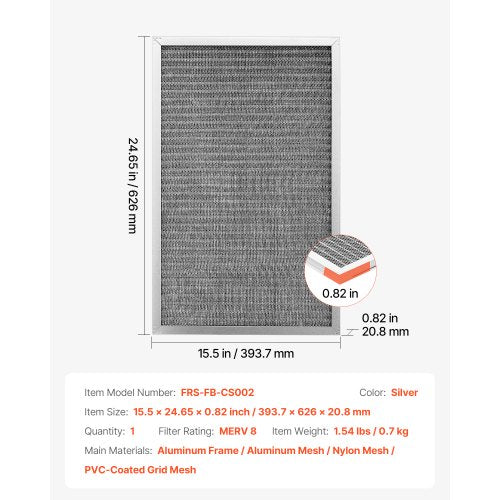 Electrostatic Air Filter 16x25x1 inch Washable Reusable Aluminum ACHVAC