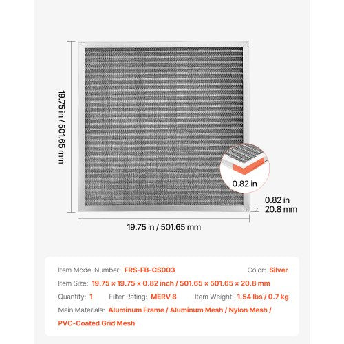 Electrostatic Air Filter 20x20x1 inch Washable Reusable Aluminum ACHVAC