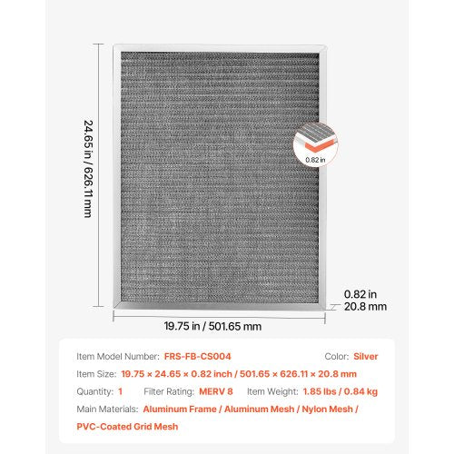 Electrostatic Air Filter 20x25x1 inch Washable Reusable Aluminum ACHVAC