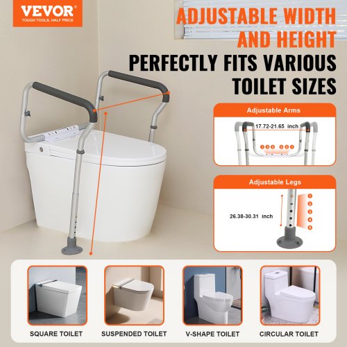 Toilet Safety Rail Bathroom Toilet Seat Frame Adjustable Width Height