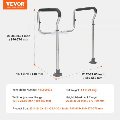 Toilet Safety Rail Bathroom Toilet Seat Frame Adjustable Width Height