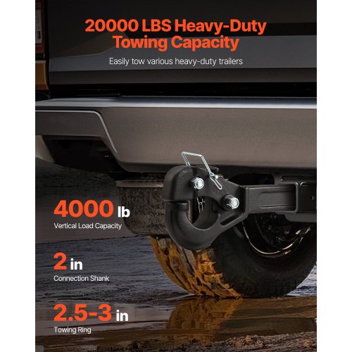 Pintle Hook 20000 lbs Towing Capacity Pintle Hitch Receiver for 2inch