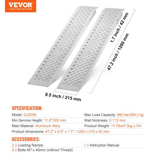 Portable Loading Ramps 2 Pcs 472 x 8.5 in Durable Aluminum Shed Ramp Set