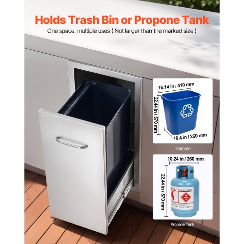 Outdoor Kitchen Trash Drawer 1181W x 196D x 2362H Interior Storage