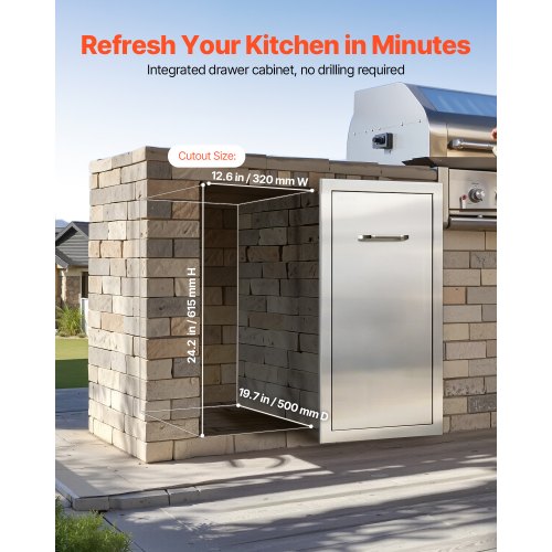 Outdoor Kitchen Trash Drawer 1181W x 196D x 2362H Interior Storage