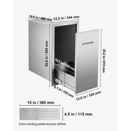 Outdoor Kitchen Trash Drawer 1181W x 196D x 2362H Interior Storage