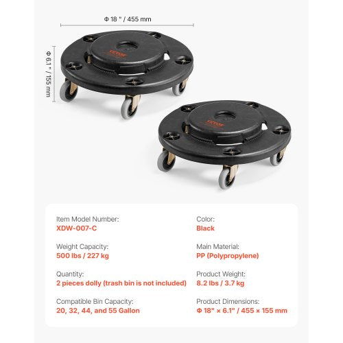 Trash Can Dolly Fit 20 32 44 55 Gallon Containers 2 Packs Round Trash