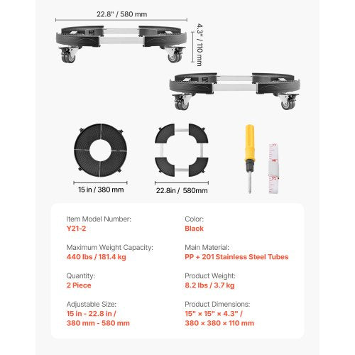 Trash Can Dolly with 4 Lockable Wheels 440lbs Weight Capacity 2 Packs
