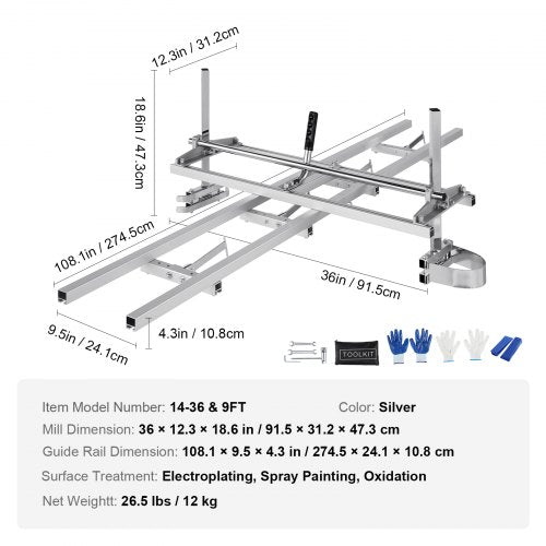 Chainsaw Mill and Rail Mill Guide System Portable Sawmill 1436 Guide