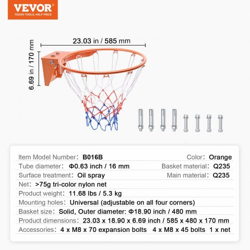 Basketball Rim Wall Door Mounted Basketball Hoop Heavy Duty Q235