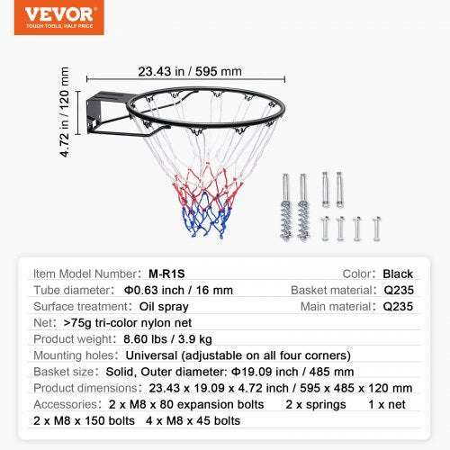Basketball Rim Wall Door Mounted Basketball Hoop Heavy Duty Q235