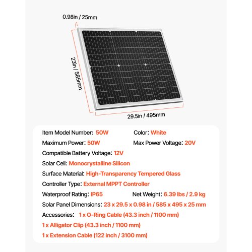 50W 12V Solar Battery Charger Maintainer Mono Solar Panel Trickle Battery