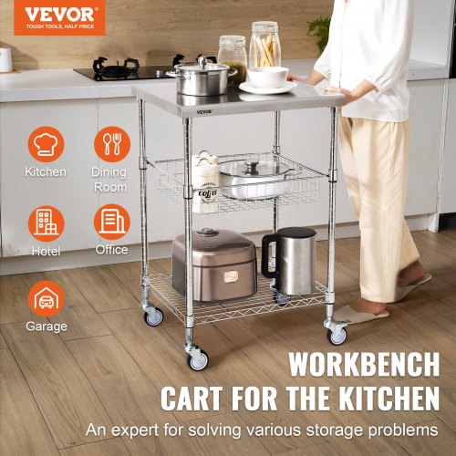 Kitchen Utility Cart 3 Tiers Wire Rolling Cart with 470LBS Capacity Steel