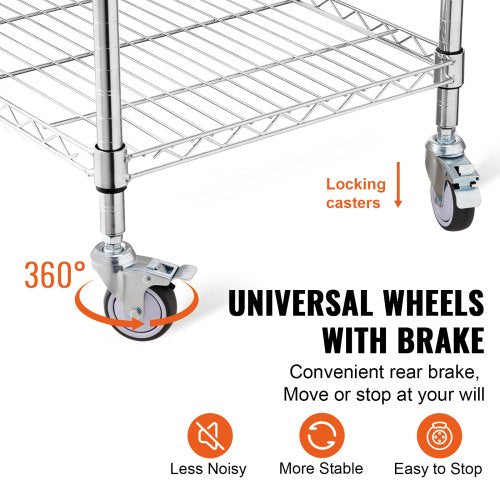 Kitchen Utility Cart 3 Tiers Wire Rolling Cart with 470LBS Capacity Steel