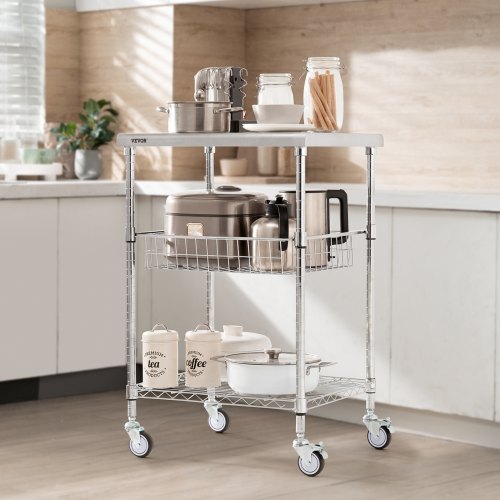 Kitchen Utility Cart 3 Tiers Wire Rolling Cart with 470LBS Capacity Steel