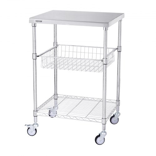 Kitchen Utility Cart 3 Tiers Wire Rolling Cart with 470LBS Capacity Steel