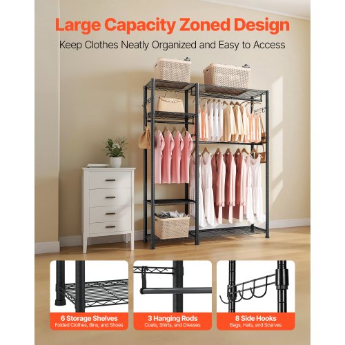 Clothing Garment Rack Heavy Duty Clothes Rack 6 Adjustable Tiers Clothes