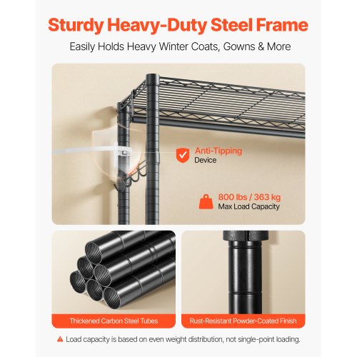 Clothing Garment Rack Heavy Duty Clothes Rack 6 Adjustable Tiers Clothes