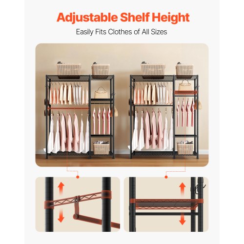 Clothing Garment Rack Heavy Duty Clothes Rack 6 Adjustable Tiers Clothes