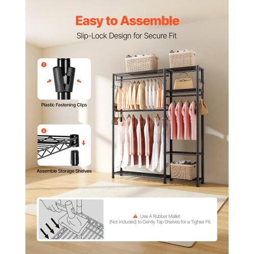 Clothing Garment Rack Heavy Duty Clothes Rack 6 Adjustable Tiers Clothes