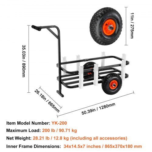 Beach Fishing Cart 200 lbs Load Capacity Fish and Marine Cart with Two 11