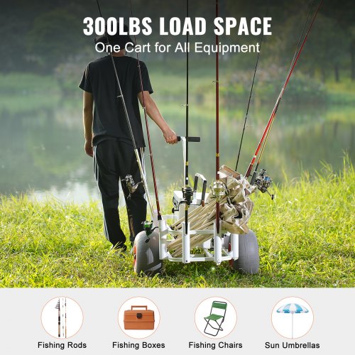 Beach Fishing Cart 300 lbs Load Capacity Fish and Marine Cart with Two 13
