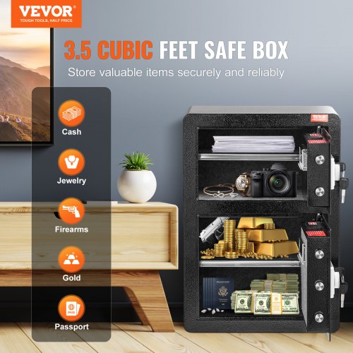 Double Doors 35 cuft Safe Box with Key Lock Password Safe Lock Box with Key Lock