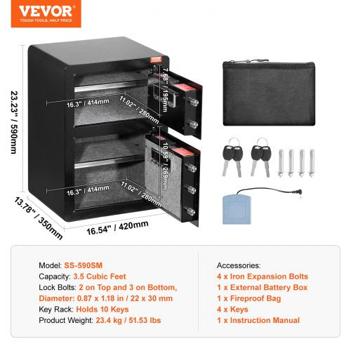 Double Doors 35 cuft Safe Box with Key Lock Password Safe Lock Box with Key Lock