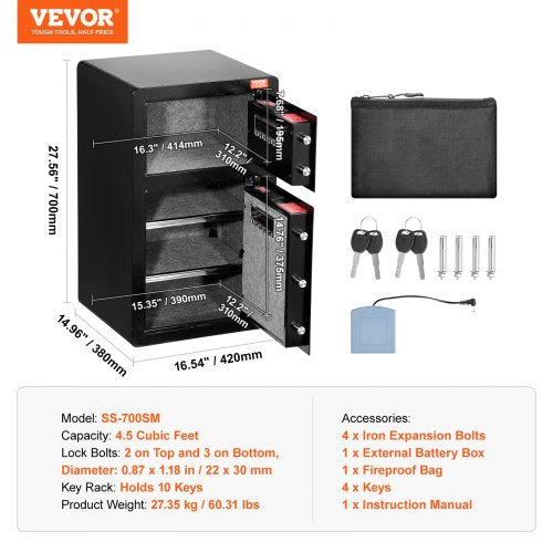Double Doors 45 cuft Safe Box with Key Lock Password Safe Lock Box with Key Lock