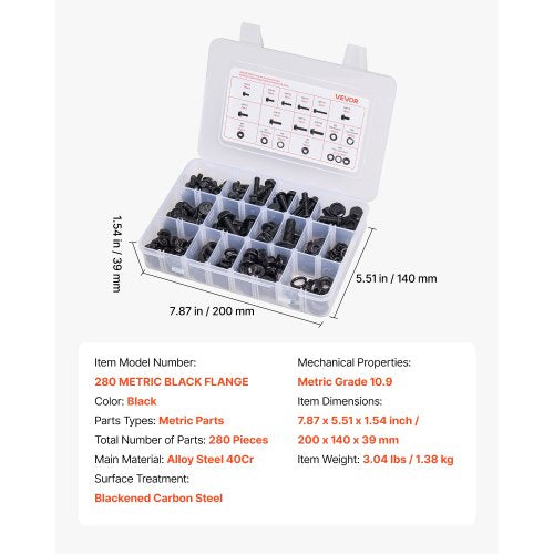 280 Pcs Bolts and Nuts Assortment Kit Metric Machine Screws and Flat