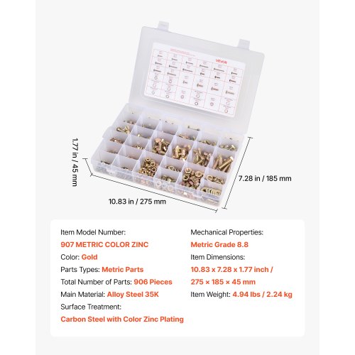 906 Pcs Bolts and Nuts Assortment Kit Metric Machine Screws and Flat