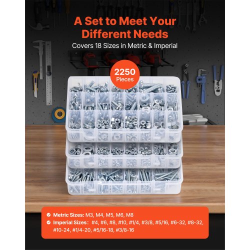 2250 Pcs Bolts and Nuts Assortment Kit Metric Imperial Machine Screws and Nuts