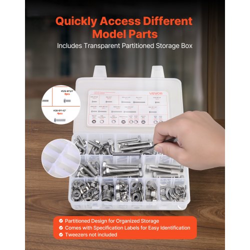 246 Pcs Bolts and Nuts Assortment Kit Imperial Screws and Flat Washers